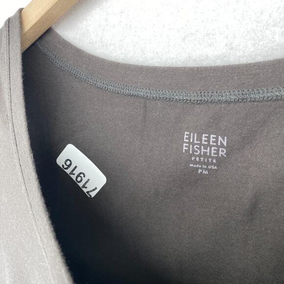 EILEEN FISHER Top PM Petite Stretch Cotton Jersey Short Sleeve Taupe Gray USA - Picture 11 of 11